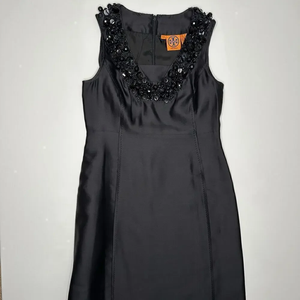 Tory Burch Beaded Neckline Black Sheath Dress
